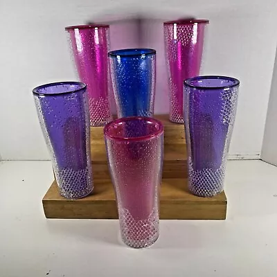 VTG 6Pc Acrylic 12oz Tumblers 7.25  T Indoor Outdoor Double Wall Bubbles EUC! • $25.34