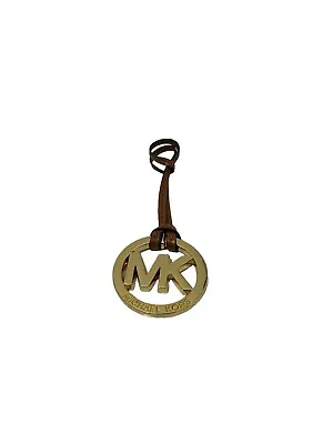 Michael Kors Gold Tone MK Logo Charm Hang Tag Luggage Color Leather Strap • $16.20