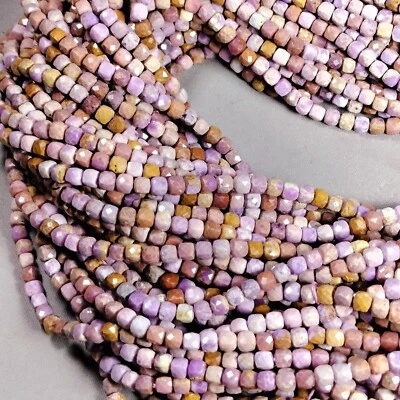 $14.50 • Buy Sparkling Natural Multi Lepidolite 4mm Faceted Cube Block Beads 15  Strand