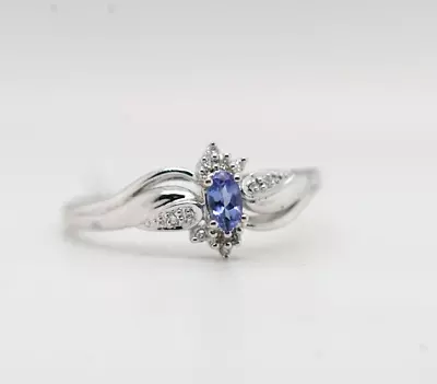 0.20ct Tanzanite & 0.05ct Diamond 18ct White Gold Ring Size U RRP £1795 3.6g • £650