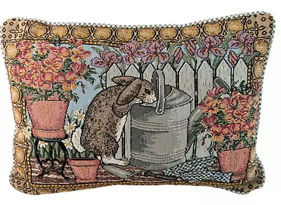 Vintage Tapestry Needlepoint Pillow Rabbit In The Garden 12x16 EUC • $19.99