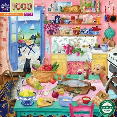 EeBoo 1000 Pc Puzzle – Pink Kitchen Kids Puzzle Family Puzzle 05843 • $44.99