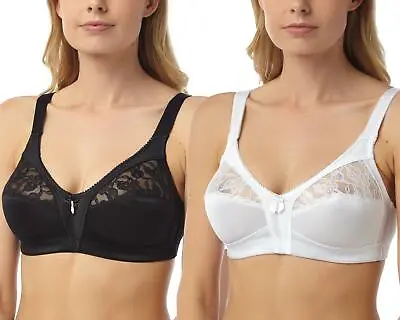 Firm Control Bra Ladies Wireless Soft Cup Non Padded Lace Bra Black Or White • £8.99