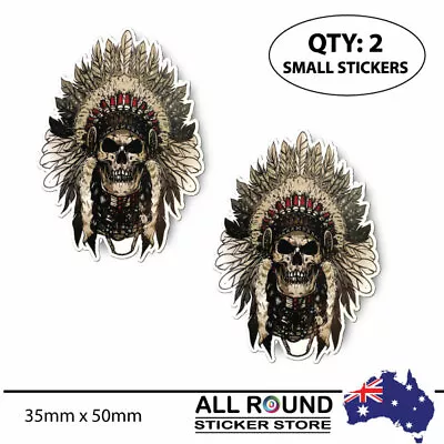 2 X Small Indian Skull Printed Vinyl Sticker For Bike Helmet Laptop Phone • $6