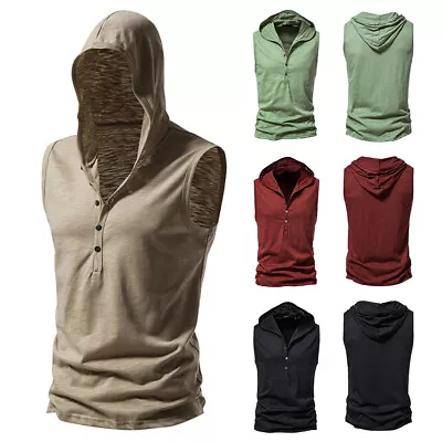 Mens Muscle Fitness Hoodie Tank Tops Gym Workout Sleeveless Loose Vest T-shirts • $15.63
