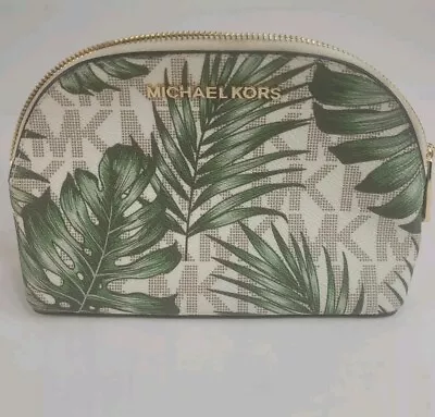 Michael Kors Palm Leaf Small Dome Cosmetic Bag Makeup Vanilla White Trees • $32.97