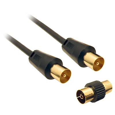 TV Aerial Cable Extension Coaxial RF Fly Lead Digital Male - Male Black 1m - 50m • £3.75