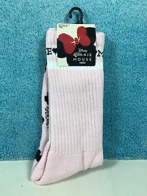 Disney Minnie Mouse 1 Pair Crew Socks Pink White Stripe *Fits Size 9-11* NWT • $12.99