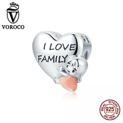 Voroco European 925 Sterling Silver I Love Family DIY Charm Bead Women Bracelet • $10.97