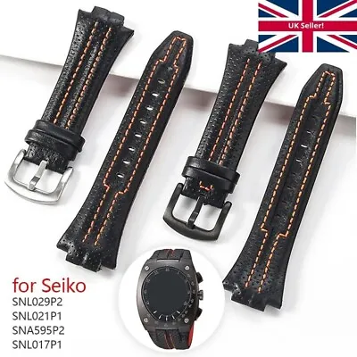 Watch Strap For Seiko Sportura 27mm X 15mm Leather Black Watch Band Replacement • £12.99