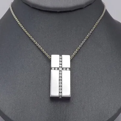 Movado 18k White Gold 750 Diamond Cross Bar Pendant Necklace 16in 8 Grams  • $1295