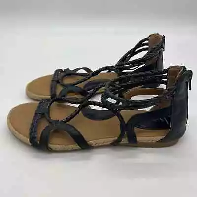 B.o.c Black Leather Gladiator Strappy Sandals Women’s Size 8 Braided Jute • $25