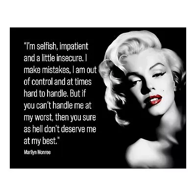 Marilyn Monroe Quotes-Can't Handle Me At My Worst- Inspirational Wall Art Decor • $26.29