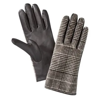 Womens Brown Plaid Houndstooth Leather Gloves • $23.99