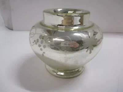 Antique Floral Mercury Glass Silver Vase Or Jar Missing Lid- 4  • $34.99