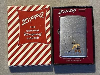 Vintage 1958 Fly Fishing Chrome Zippo Lighter With Box Nice Color Sport Series ￼ • £311.83