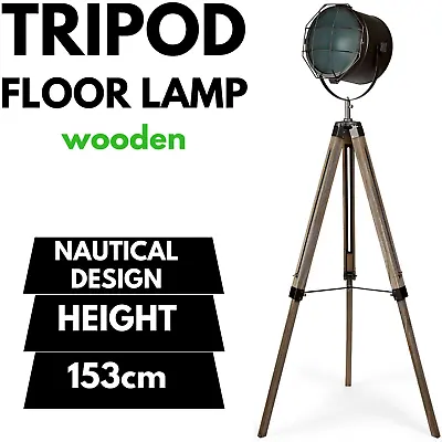 $219 • Buy 153cm Nautical Tripod Floor Lamp W Matte Grey Lamp Head Searchlight Spot Light
