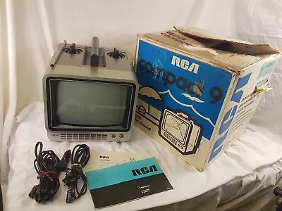 RCA 9  Portable TV CFC-095S B&W Silver 1980's W/box Manual 12v Cord • $119.99