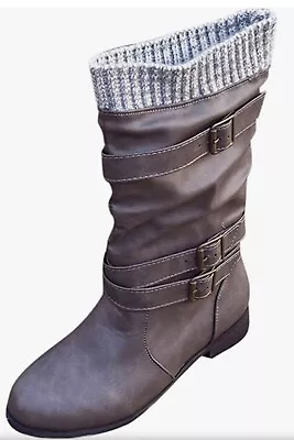 New BEINER Women's Fashion Sweater Cuff Pull On Mid-Length Gray Boots US Sz 9M • $42