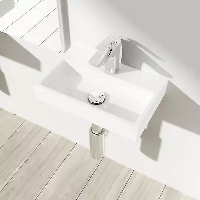 Modern Cloakroom Wash Basin Sink Vanity Ceramic Wall Hung Compact 380x240mm • £43.89