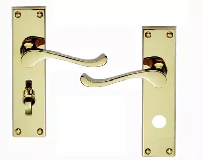 YALE BRASS SCROLL BATHROOM DOOR HANDLES IN POLISHED BRASS FINISH - Mortice Lock  • £11.89