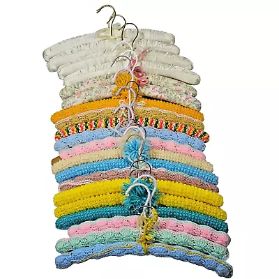 Lot Of 20 Vintage Crochet Covered & Satin / Fabric Padded Clothes Hangers • $32.99