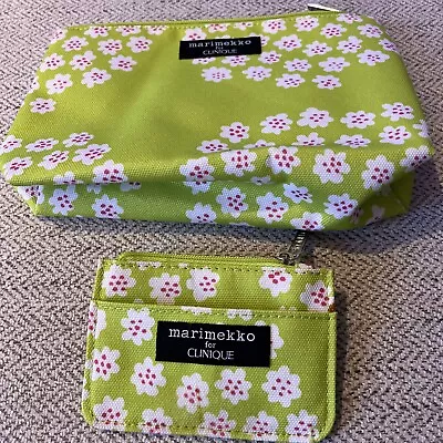 Marimekko For Clinique Green Blossoms Makeup Cosmetic Bag & Mini Coin Bag • $6.99
