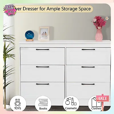 WHITE Chest Of Drawers Bedroom Furniture Storage Bedside 6 Draws - MODERN • £85