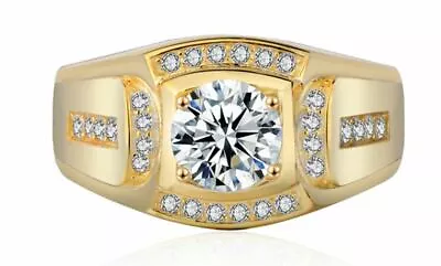 $24.99 • Buy 18K GOLD EP DIAMOND SIMULATED MENS DRESS RING Sz 7-13 U Choose