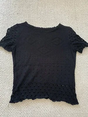 £6.99 • Buy Topshop Ladies Black Knit Cut Out Detail Cropped Tshirt Tee Size S