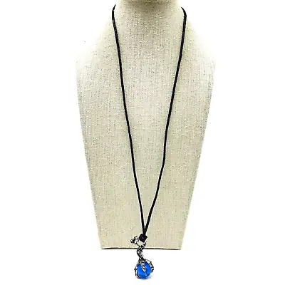 Dragon Claw Blue Crystal Pendant Necklace Black Cord Silver Tone Dungeon Monster • $12.74