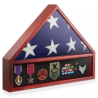 Military Burial Flag And Medal Shadow Box Display Case Mahogany • $85.99