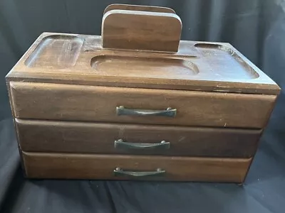 Vintage 3 Drawer  Mens Wooden Velvet Lined Jewelry Box  Valet & Organizer • $9.99