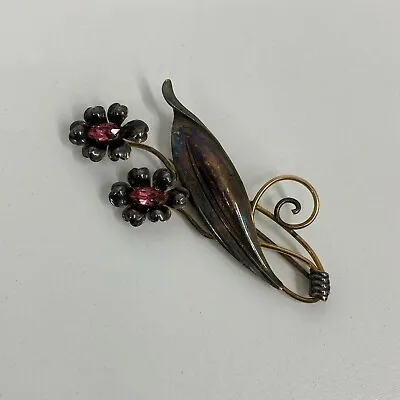 Vintage Van Dell Gold Filed Pin 2 Flowers Pink Jewels Has Great Patina • $16.01