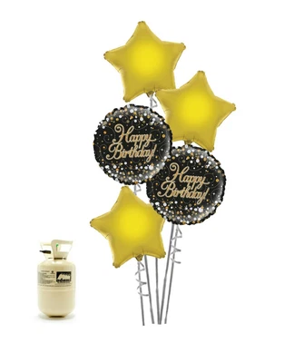 £48.74 • Buy Black Gold Star Happy Birthday Foil Balloon Bouquet Kit & Helium Canister ***