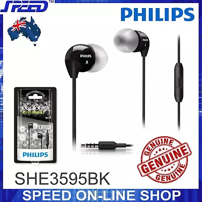 $37.95 • Buy PHILIPS SHE3595BK Headphones Earphones With Mic - Extra Bass - BLACK - GENUINE 