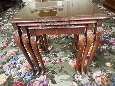 £18 • Buy Vintage Mahogany Glass Topped Nest Of Tables