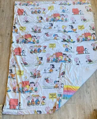 Vtg Peanuts Snoopy Schulz Twin Comforter Double Sided Rainbow Charlie Brown  • $60