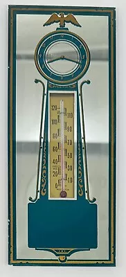 Vintage Mirrored Advertisement Thermometer With Green Clock • $24.99