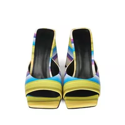 New Ladies Square Open Toe Block Heels Slippers Stripe Colorful Chunky Sandals • £49.19