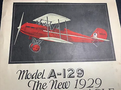 Model A-129 American Eagle 1929 3 Place Biplane Airplane Sales Brochure Rare • $74.50