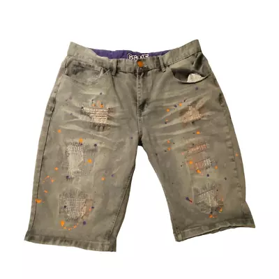 GS-115 Men’s Gray Distressed Paint Splatter 13-inch Bermuda Shorts Size 36 • $16