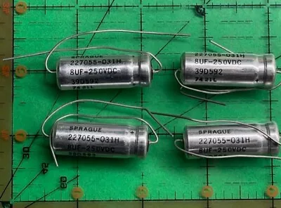 8uF 250v Sprague Axial Electrolytic Capacitor 39D805F250EE6 13mmx29mm Audio 4pcs • $22.97