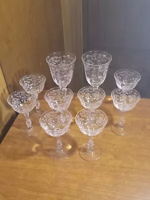 Vintage 4  Fostoria Navarre Etched Crystal Low Sherbet Wine Elegant Glass 4.3/8  • $13.95