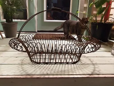 Antique XLarge French Heavy Wire Basket Flower Farm House RARE Garden Primitive  • $199.99