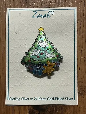 **rare Vintage Christmas Tree Brooch Pin Zarah Doves Sterling Silver Book Piece  • $58.95