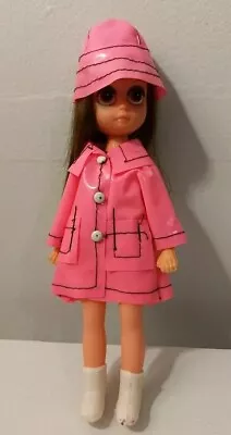 Vintage 8  Susie Sad Eyes Doll Suzy Slicker 60's Big Eyes Pink Raincoat W/Hat • $65
