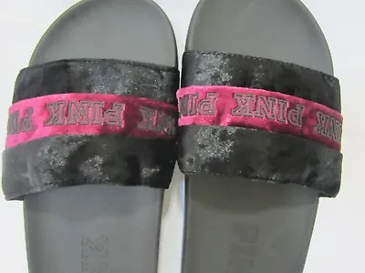 RARE Victoria Secret Pink LUXE VELVET VELOUR BLACK RUBY SLIDE SANDAL FLIP FLOP M • $38.99