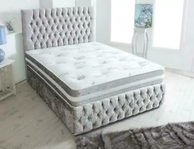 £259.99 • Buy CRUSH VELVET CHESTERFIELD DIVAN BED SET + MEMORY MATTRESS 4FT6 Double 5FT King