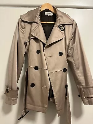 Zara Beige Gold Belted Trench Coat Jacket Size Large XL • $49.99